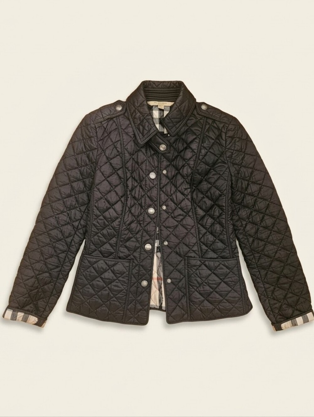 Burberry Brit Kencott Diamond Quilted Jacket Black Nova Check Lined XS